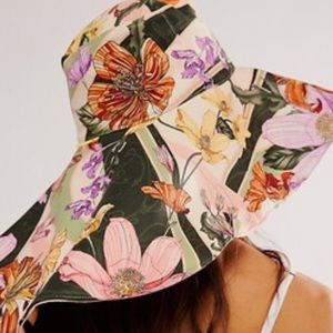 Free People X Agua Bendita Sunday new Floral Wide Brim Hat